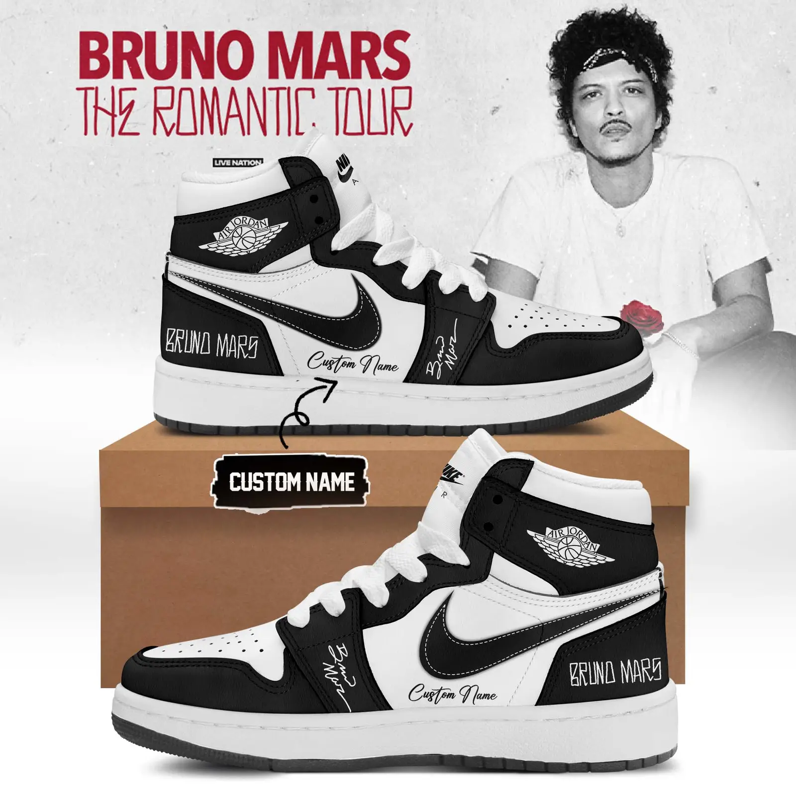 Custom Bruno Mars Hello Kitty Japan Air Force 1 Sneakers Bruno Mars Tour Merch Gift For Music Junkie