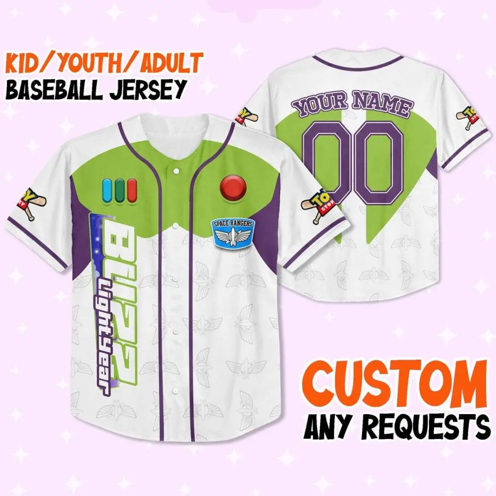 Custom Buzz Lightyear Baseball Jersey - Kids/Youth/Adult - Personalized Name & Number