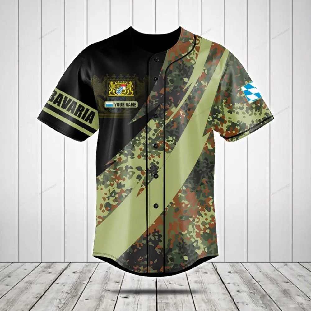 Custom Camo Baseball Jersey – Personalized Name & Bavarian Crest Design