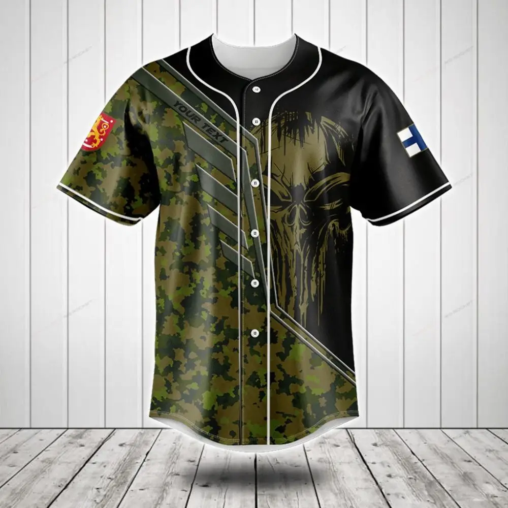 Custom Camo Baseball Jersey - Skull Design, Military Style, Unisex Sportswear Top