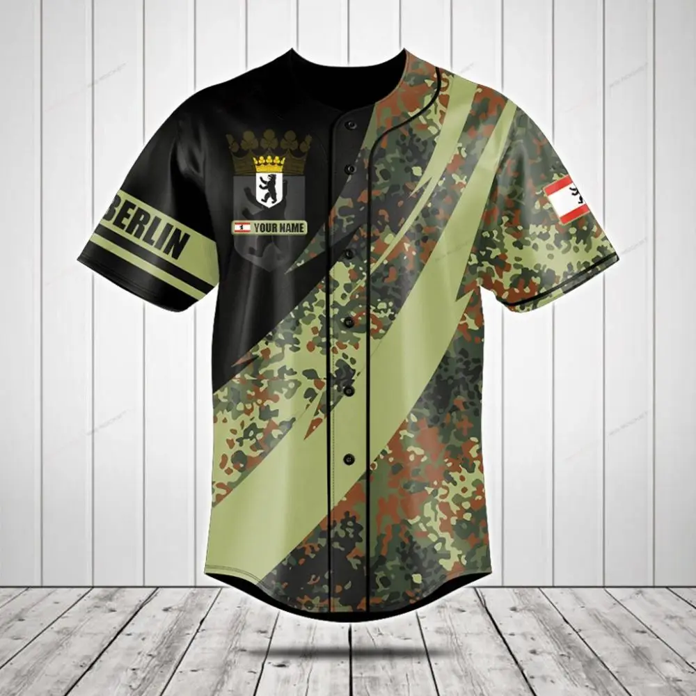 Custom Camo Baseball Jersey With Berlin Print - Personalized Name & Number - Stylish Sportswear