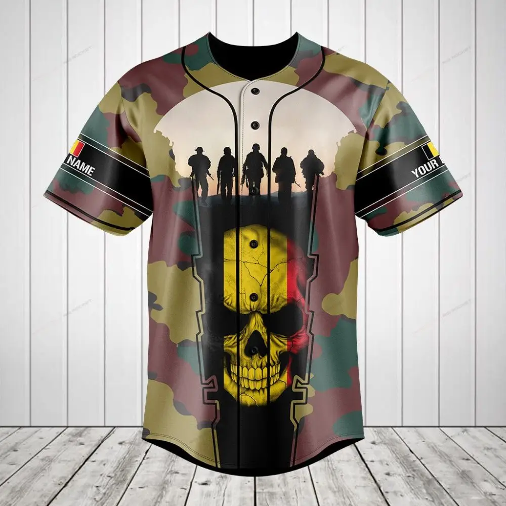 Custom Camo Baseball Jersey With Skull & Soldier Silhouette - Personalized Name & Number