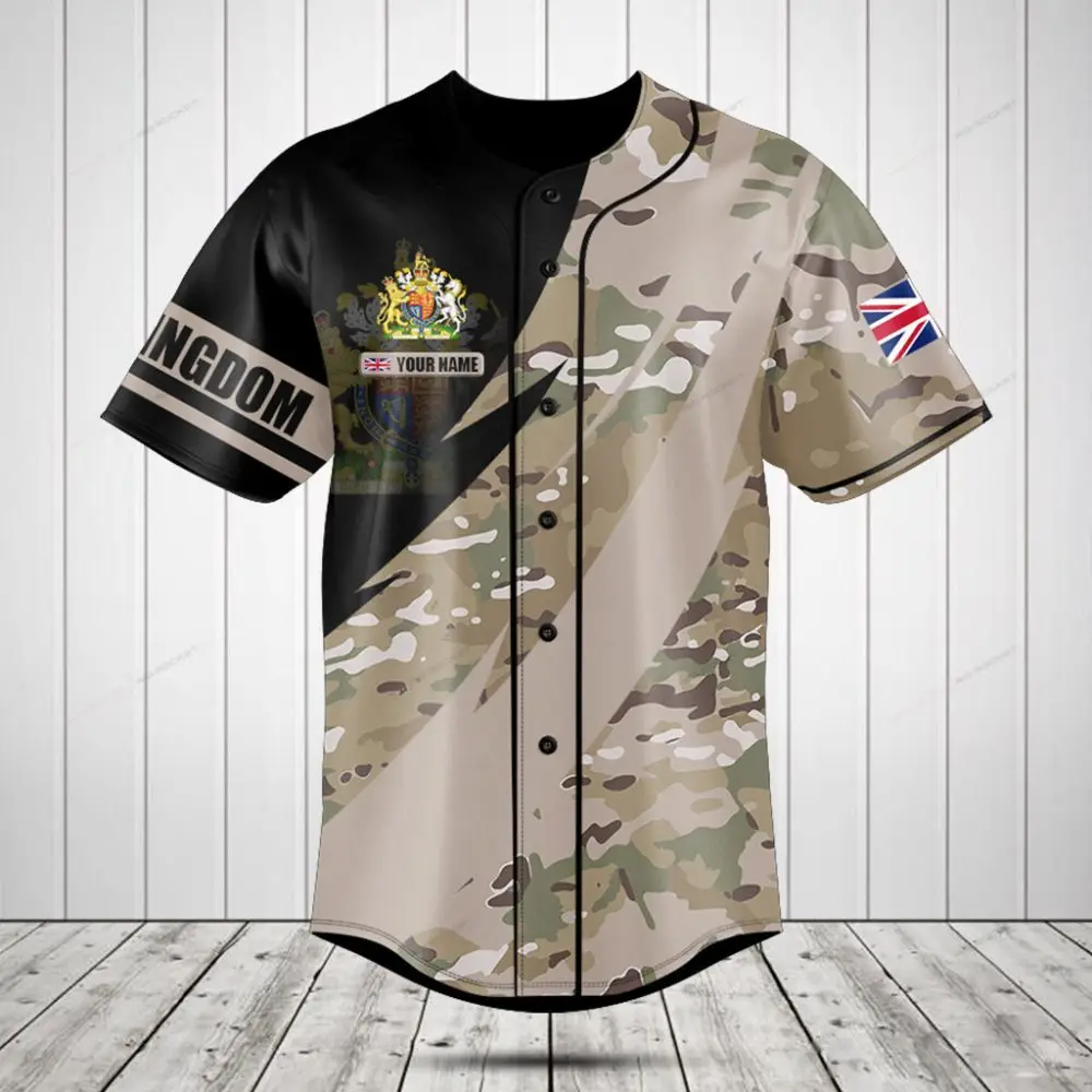 Custom Camo Baseball Jersey With Uk Flag - Personalized Name & Crest Design