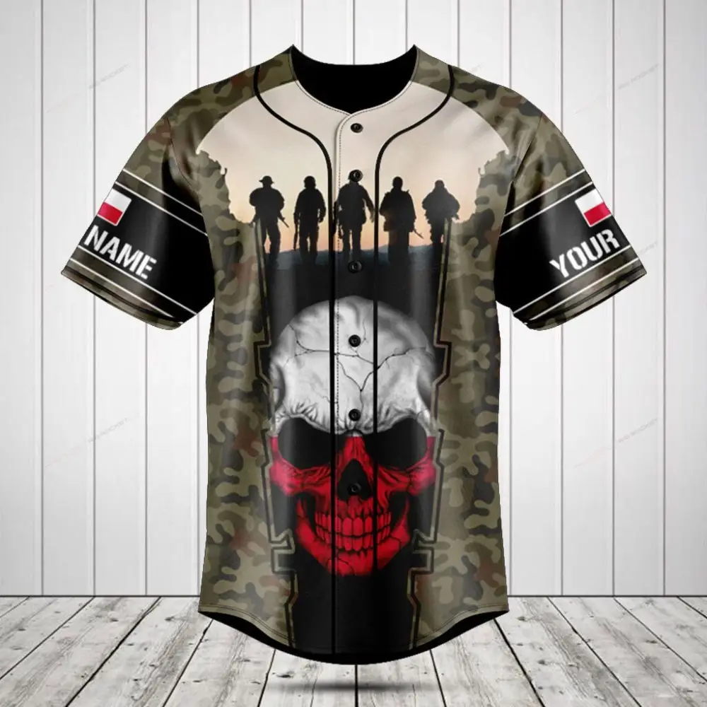 Custom Camo Skull Baseball Jersey – Personalized Name, Military Style, Unisex