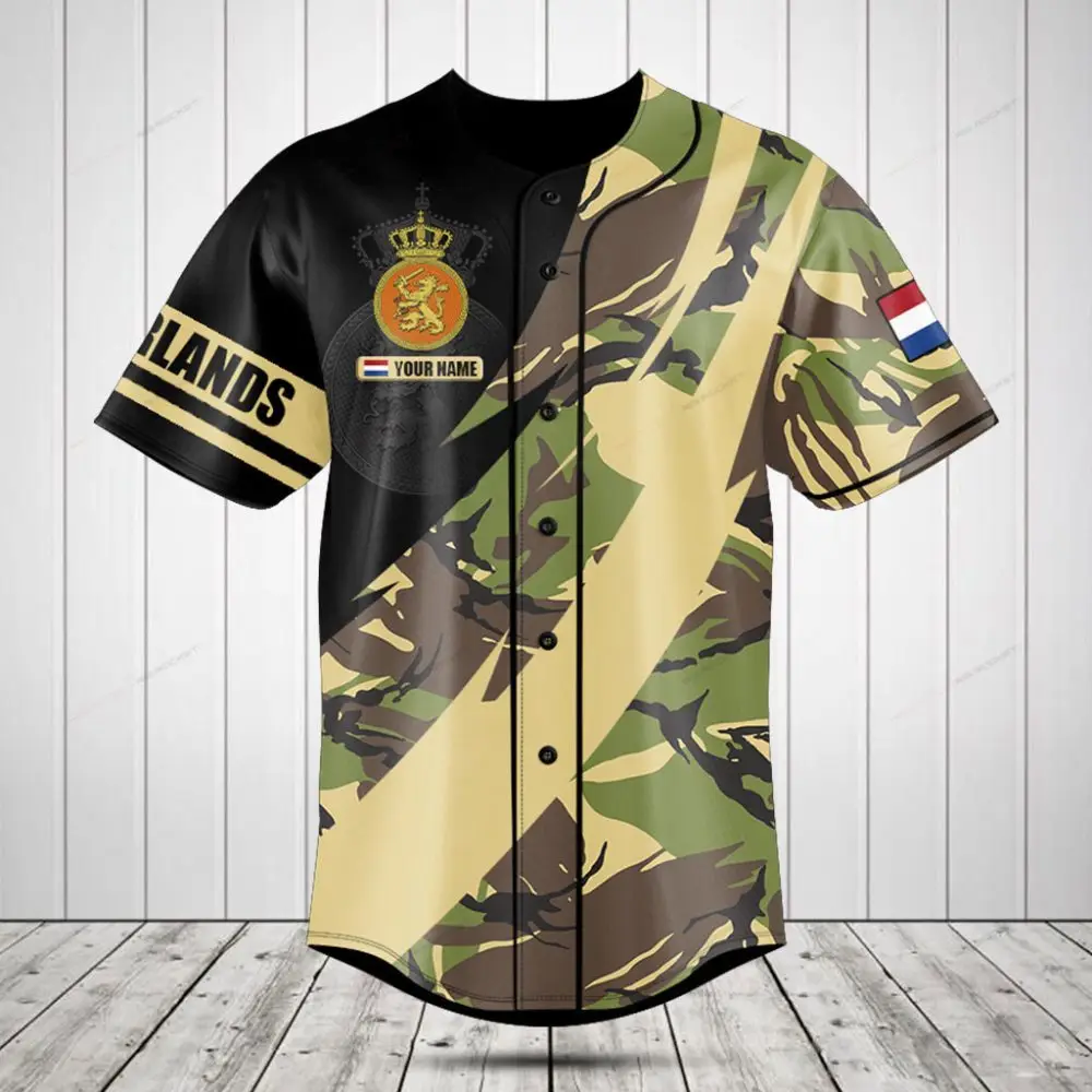 Custom Camouflage Baseball Jersey - Personalized Name & Flag Design, Unisex Sportswear