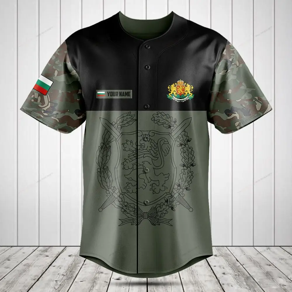 Custom Camouflage Baseball Jersey With Bulgarian Flag & Crest - Personalized Sportswear