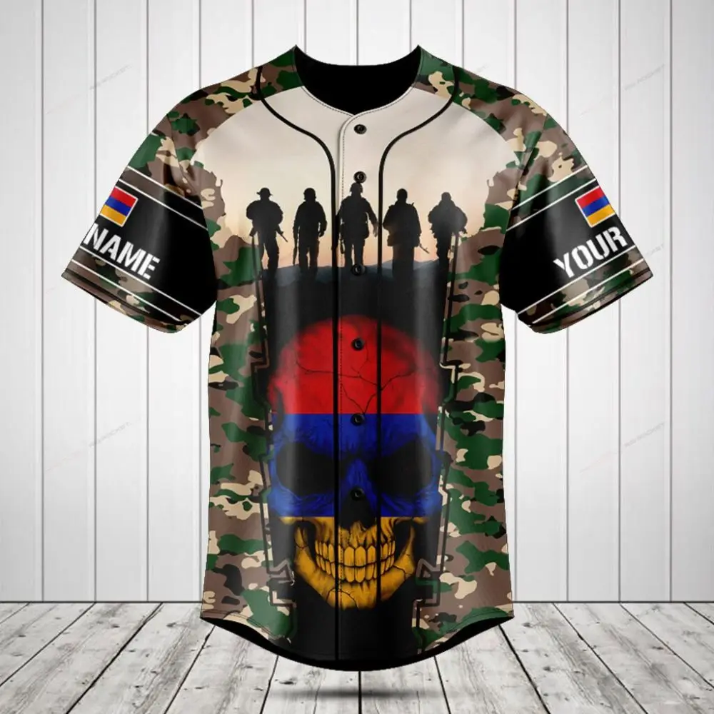 Custom Camouflage Baseball Jersey With Skull & Soldier Design - Personalized Name Option