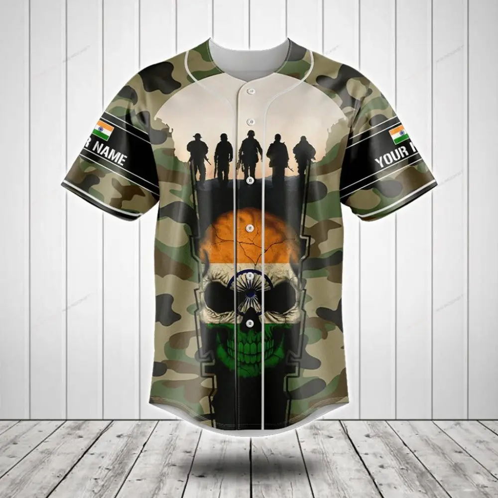 Custom Camouflage Jersey With Skull & Soldier Design - Personalized Name & Flag Options