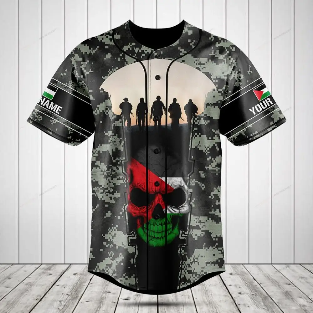Custom Camouflage Jersey With Skull & Soldier Silhouette - Personalized Name & Flag
