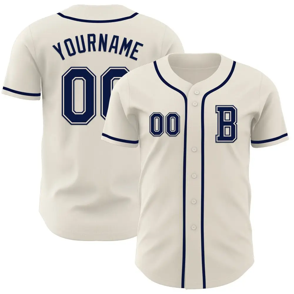 Custom Cream Navy Authentic Baseball Jersey Custom Cream Navy Authentic Baseball Jersey - Image 1