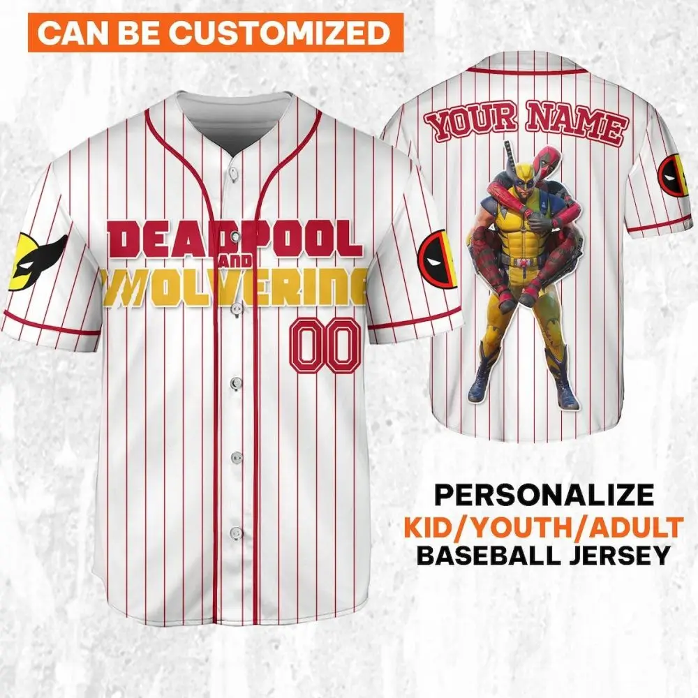 Custom Deadpool & Wolverine Baseball Jersey - Personalized For Kids/Adults