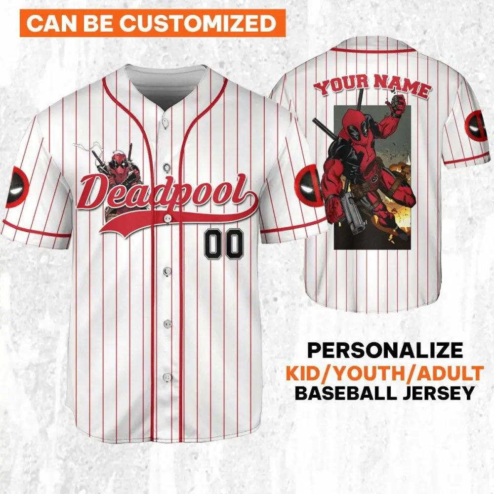 Custom Deadpool Baseball Jersey – Personalized For Kids, Youth, Adults – Unique Gift Idea!