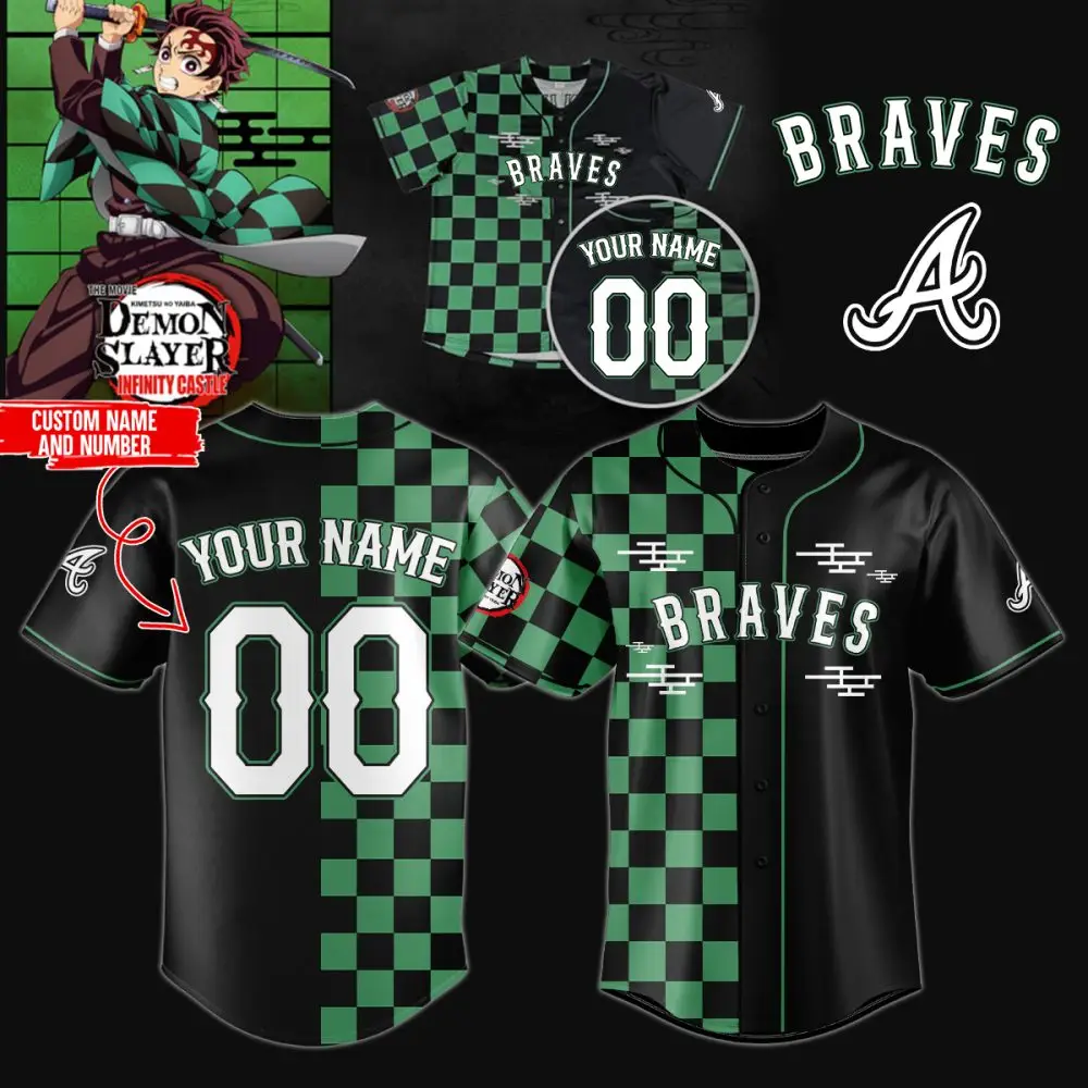 Custom Demon Slayer Braves Jersey - Personalize Name & Number - Anime Fan Gift Custom Demon Slayer Braves Jersey - Personalize Name & Number - Anime Fan Gift - Image 1