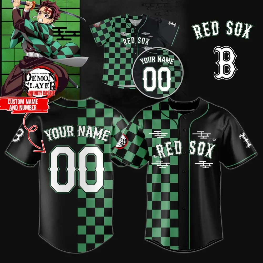 Custom Demon Slayer Red Sox Jersey - Add Your Name & Number - Anime Fans Must-Have!