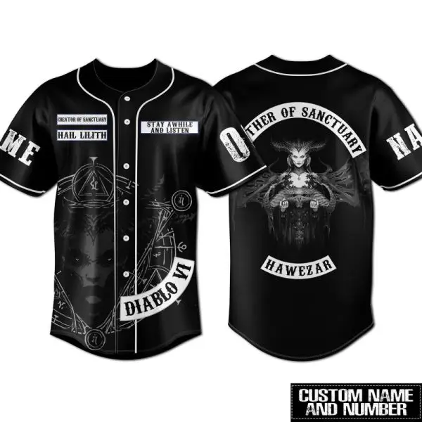 Custom Diablo Vi Baseball Jersey - Hail Lilith Design, Personalized Name & Number Custom Diablo Vi Baseball Jersey - Hail Lilith Design, Personalized Name & Number - Image 1
