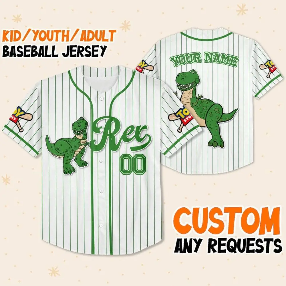 Custom Dinosaur Baseball Jersey - Kids/Youth/Adult - Personalize Name & Number!