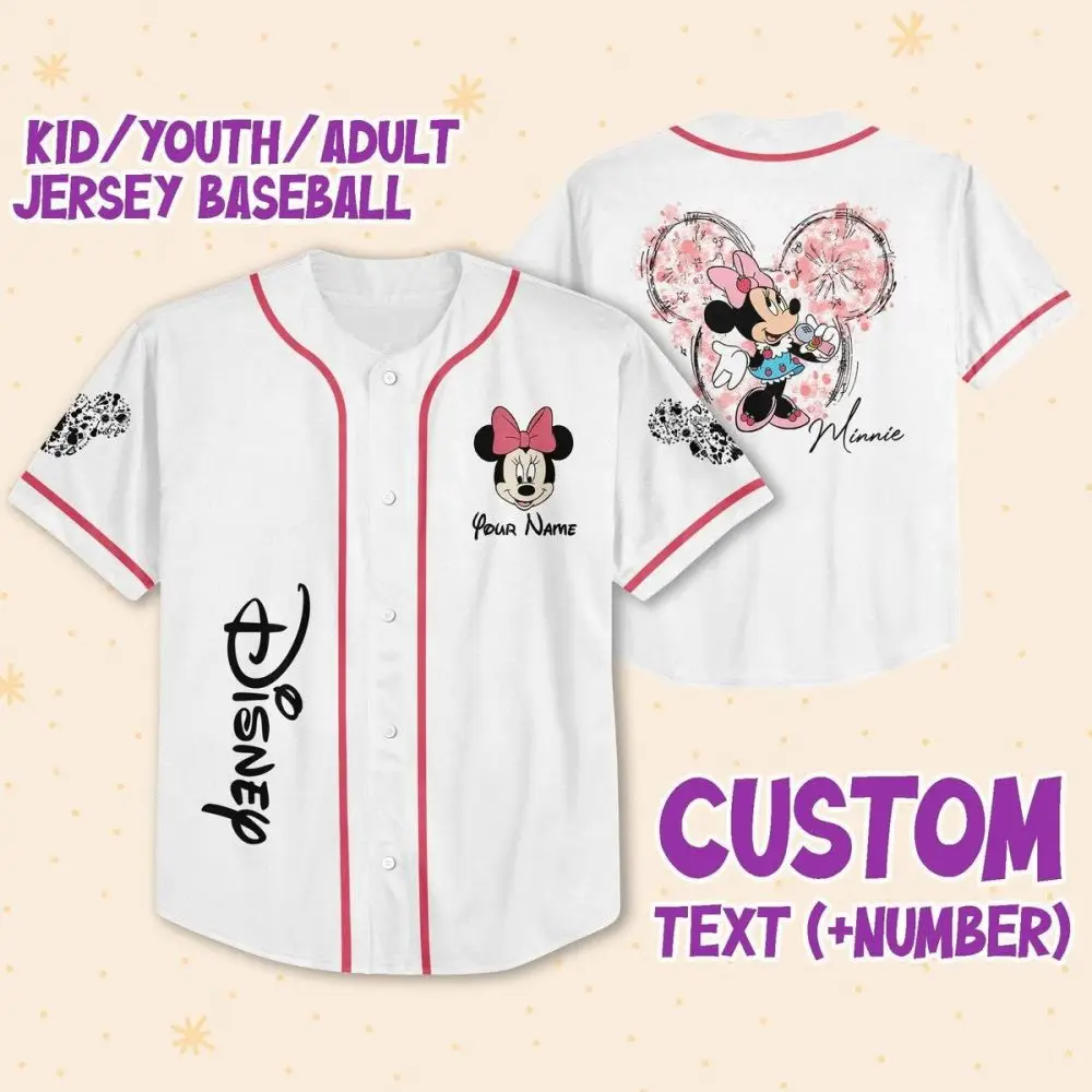 Custom Disney Baseball Jersey - Personalized Minnie Design For Kids, Youth & Adults