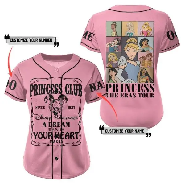 Custom Disney Princess Baseball Jersey - Personalize Name & Number - Perfect Gift For Fans