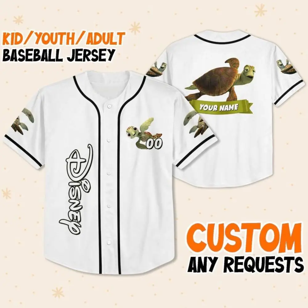 Custom Disney Turtle Baseball Jersey - Kids/Youth/Adult Personalized Sportswear