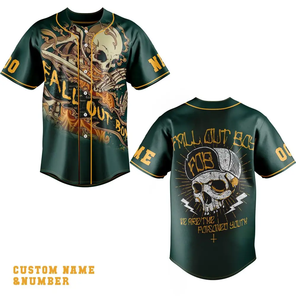 Custom Fall Out Boy Baseball Jersey – Personalized Name & Number, Skull Design