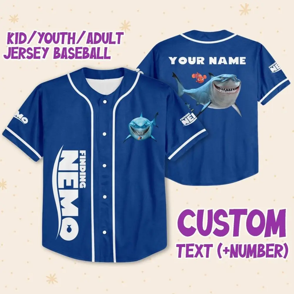 Custom Finding Nemo Baseball Jersey - Kids/Youth/Adult - Personalized Name & Number