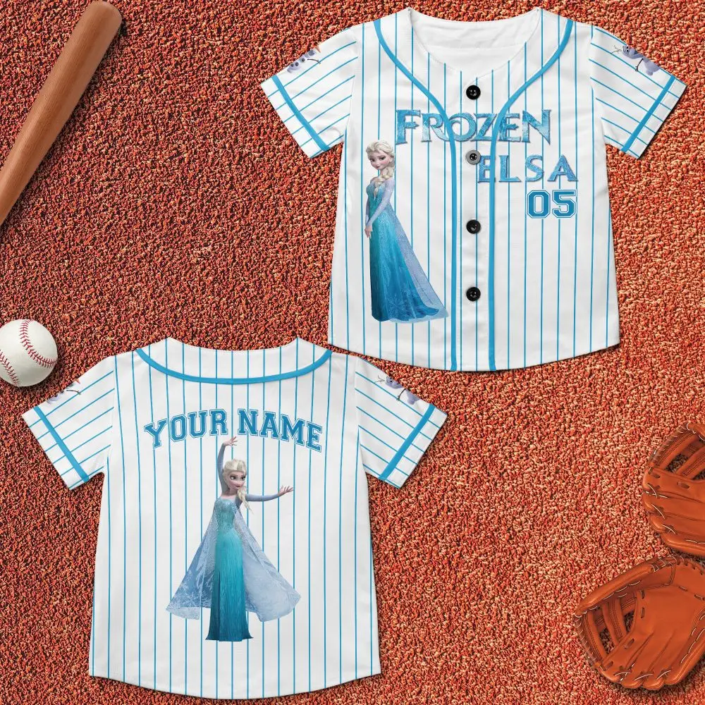 Custom Frozen Elsa Baseball Jersey For Kids – Personalized Name Sports Shirt
