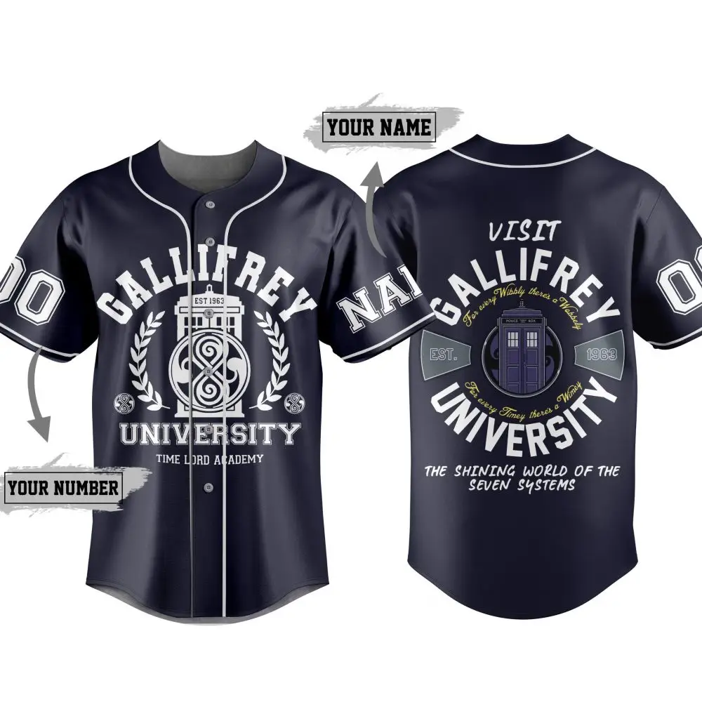 Custom Gallifrey University Jersey - Personalize Name & Number - Sci-Fi Inspired Baseball Shirt
