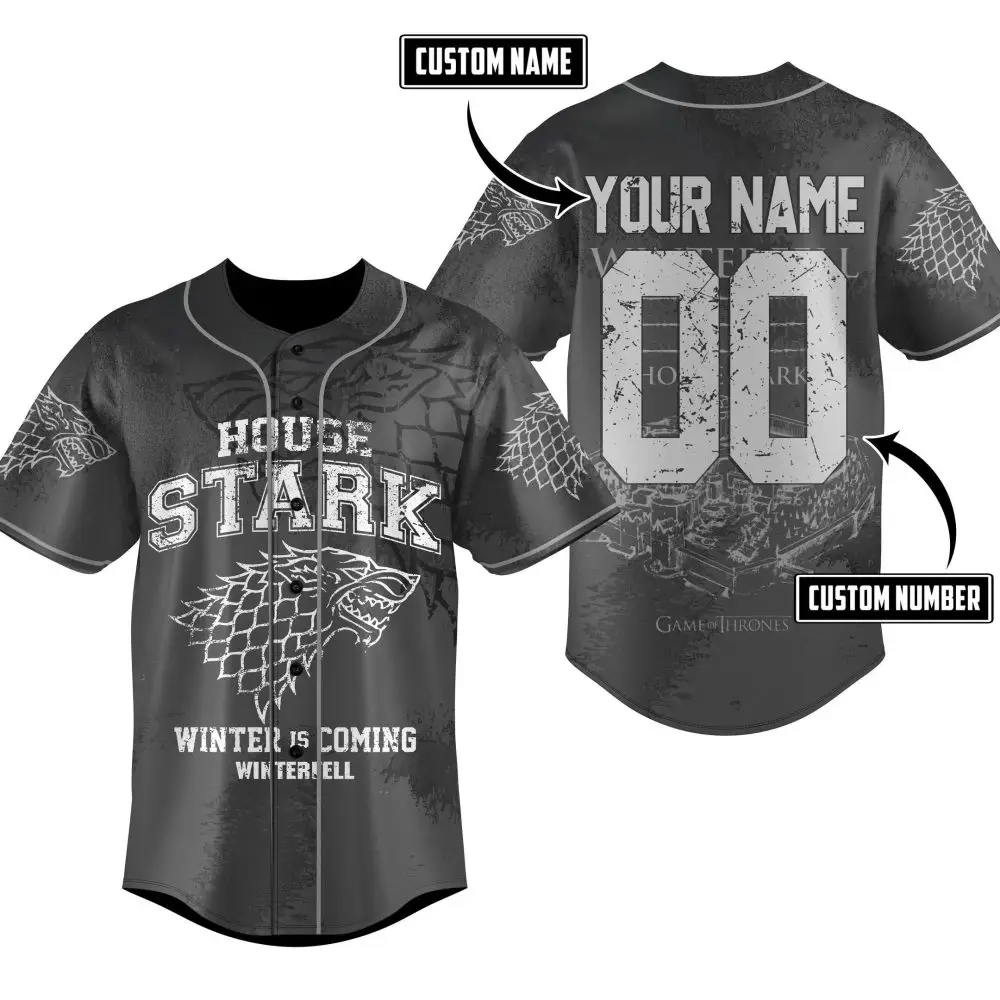 Custom Game Of Thrones House Stark Jersey - Add Your Name & Number - Winter Is Coming Edition