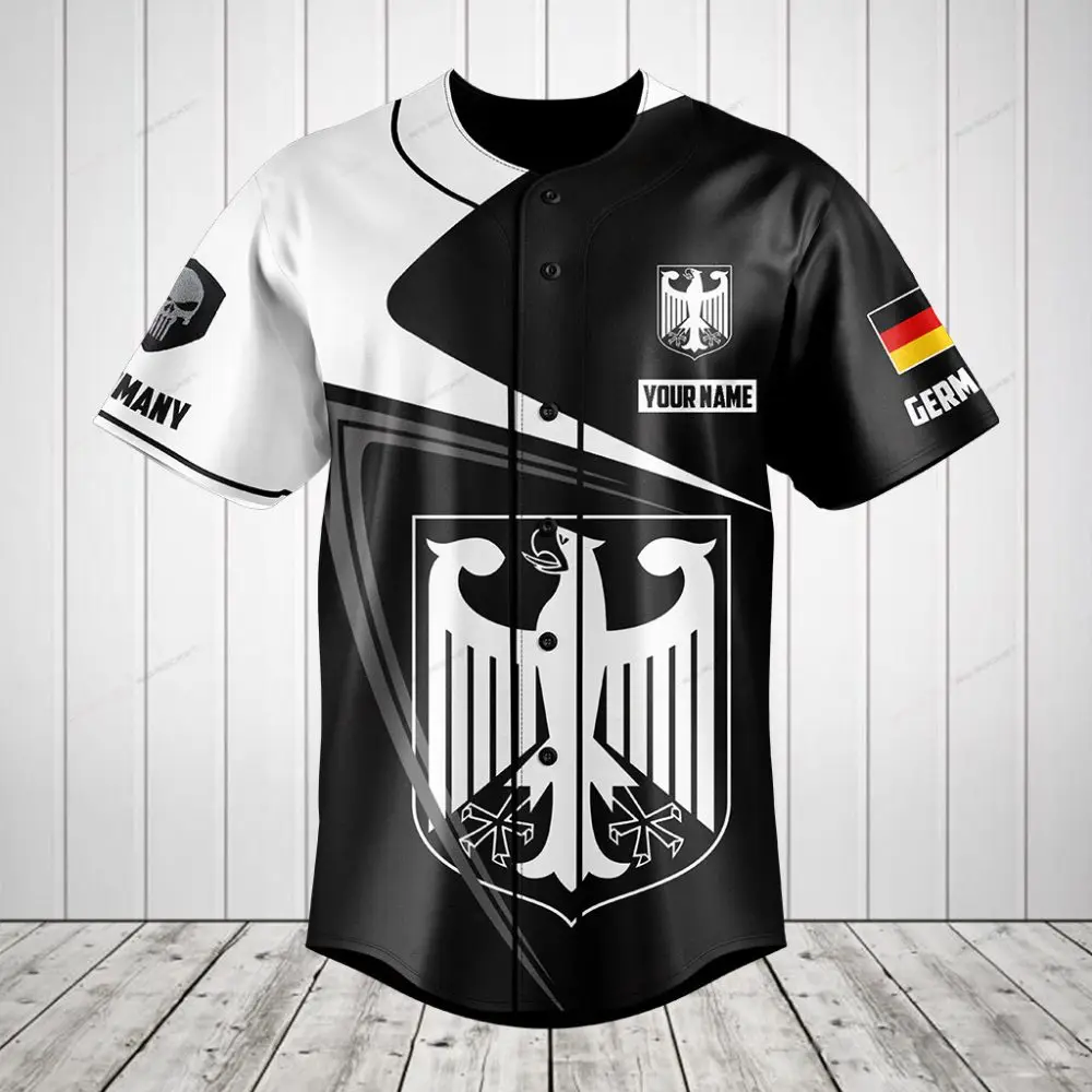 Custom Germany Baseball Jersey - Personalized Name & Flag, Stylish Black & White Design - Perfect Gift!