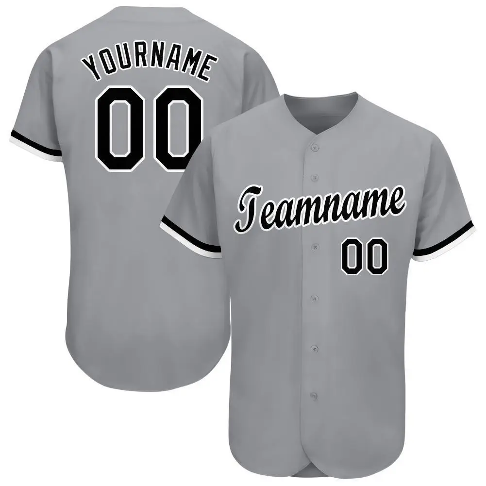 Custom Gray Black-White Baseball Jersey Custom Gray Black-White Baseball Jersey - Image 1