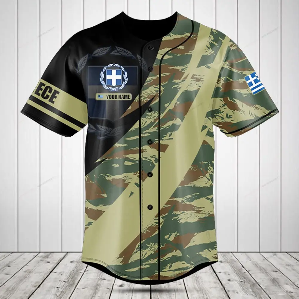 Custom Greek Camo Baseball Jersey – Personalized Name & Flag Design