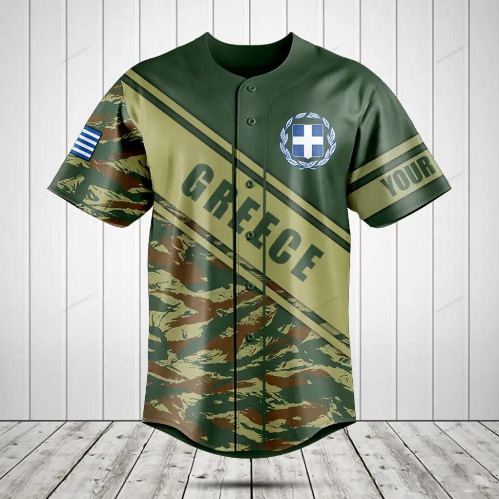 Custom Greek Flag Camo Baseball Jersey - Personalized Greek Pride Sports Shirt