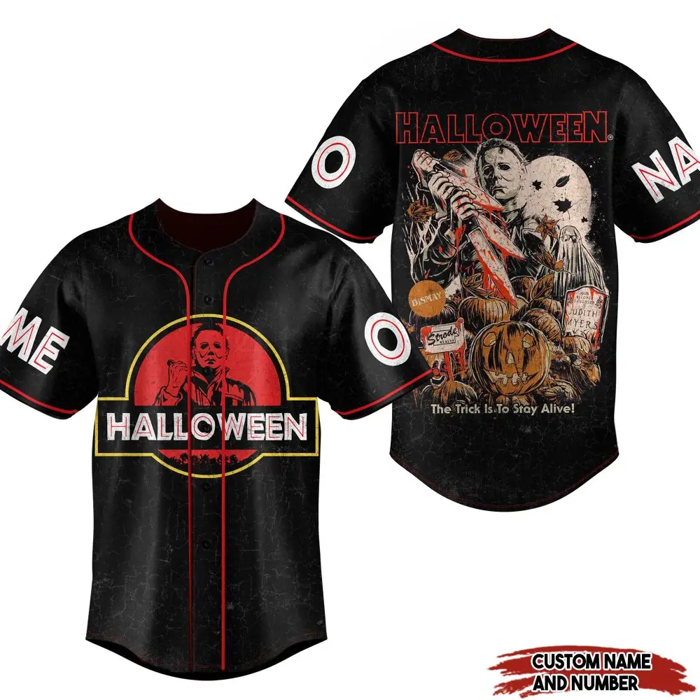 Custom Halloween Baseball Jersey – Spooky Michael Myers Design, Perfect For Horror Fans!