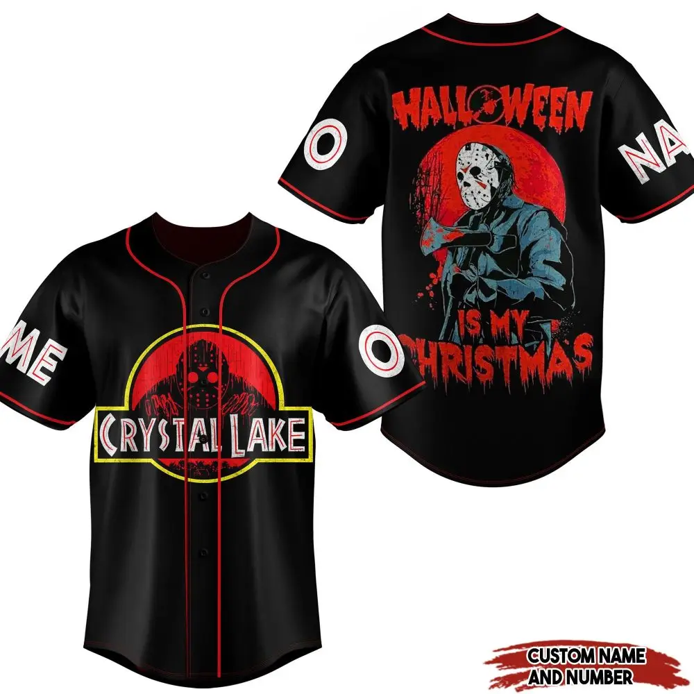 Custom Halloween Baseball Jersey - Crystal Lake Design - Personalize Name & Number