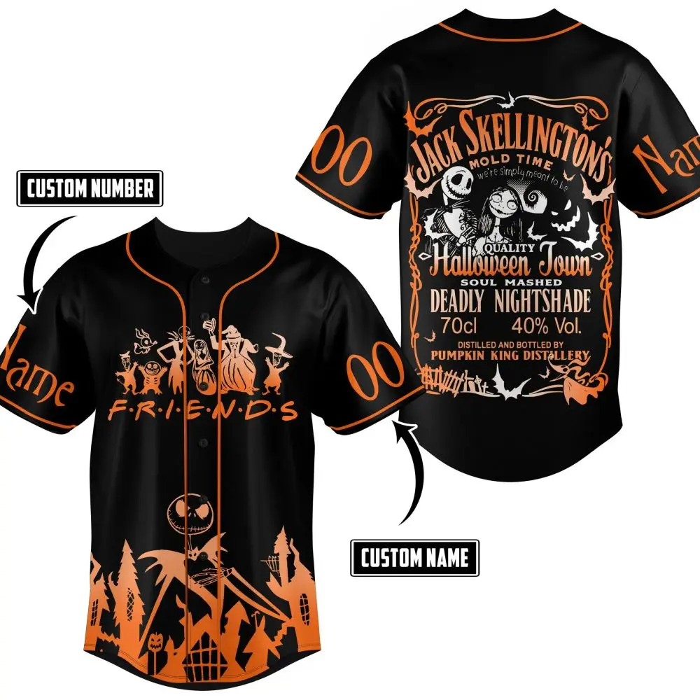 Custom Halloween Baseball Jersey - Friends Theme, Personalized Name & Number