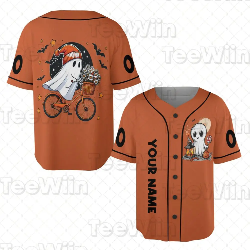Custom Halloween Ghost Baseball Jersey - Personalized Spooky Design, Perfect For Halloween Fun!