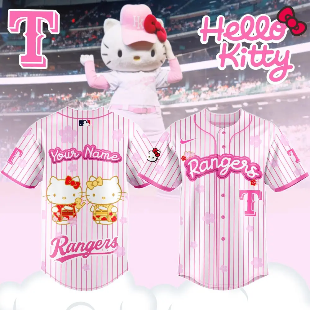 Custom Hello Kitty Rangers Jersey - Cute Pink Mlb Fan Gear For Kids & Adults