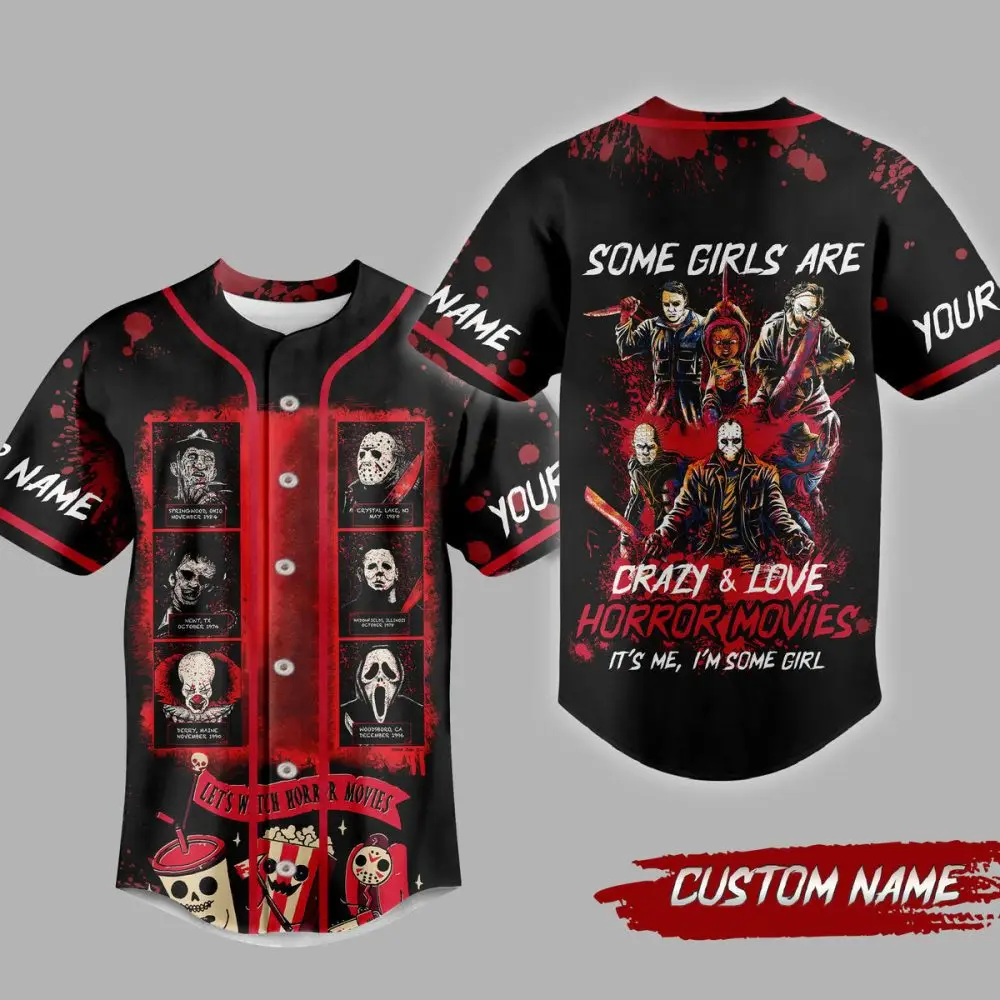 Custom Horror Movie Fan Baseball Jersey – Personalized Scary Movie Lover Shirt Gift