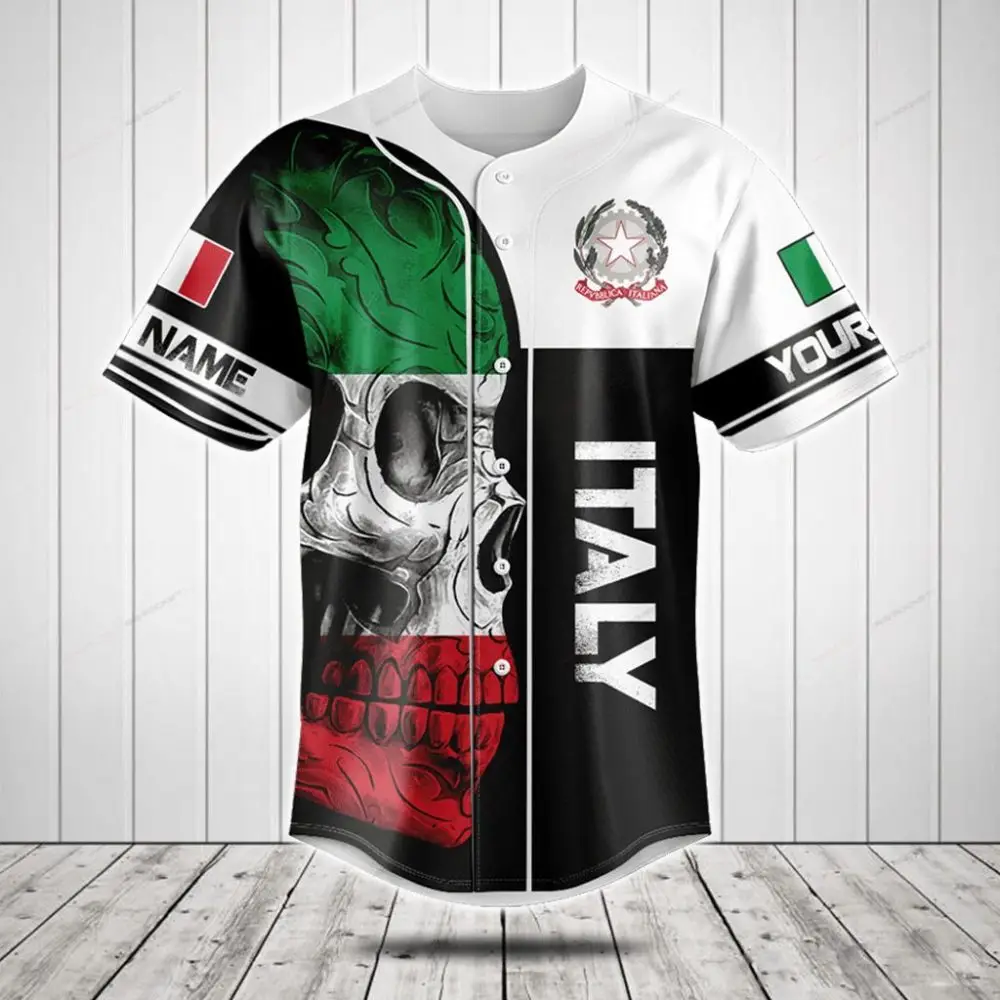 Custom Italian Flag Skull Baseball Jersey – Personalize With Your Name!