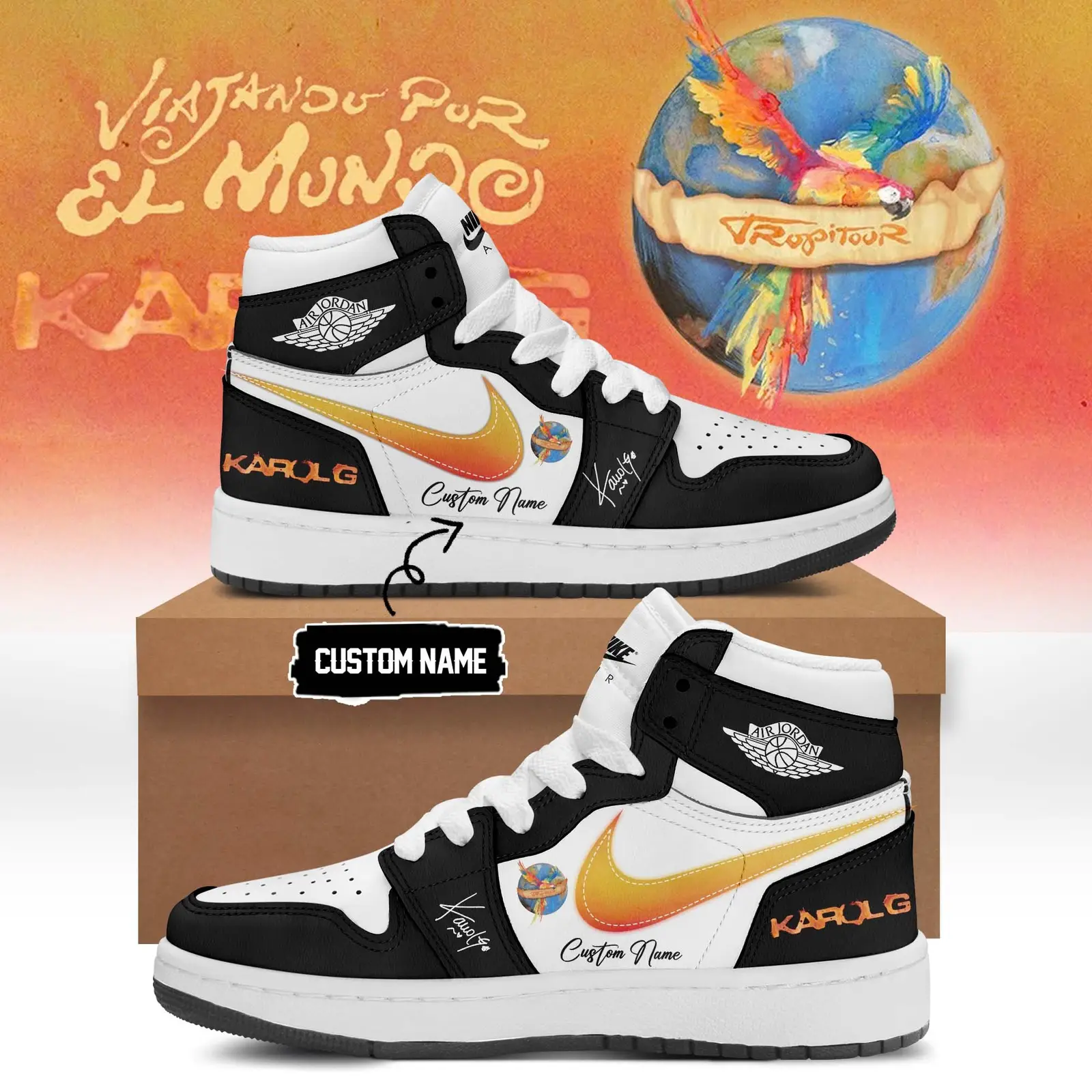 Custom Karol G Viajando Por El Mundo Tropitour Sneakers Karol G Sneakers Gifts For Best Friend