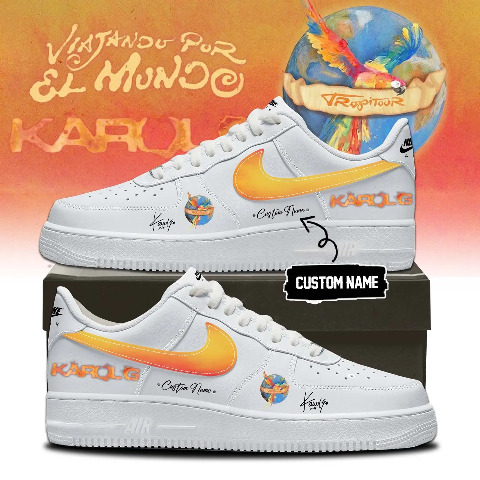 Custom Karol G Viajando Por El Mundo Tropitour Sneakers Karol G Sneakers Gifts For Coworkers