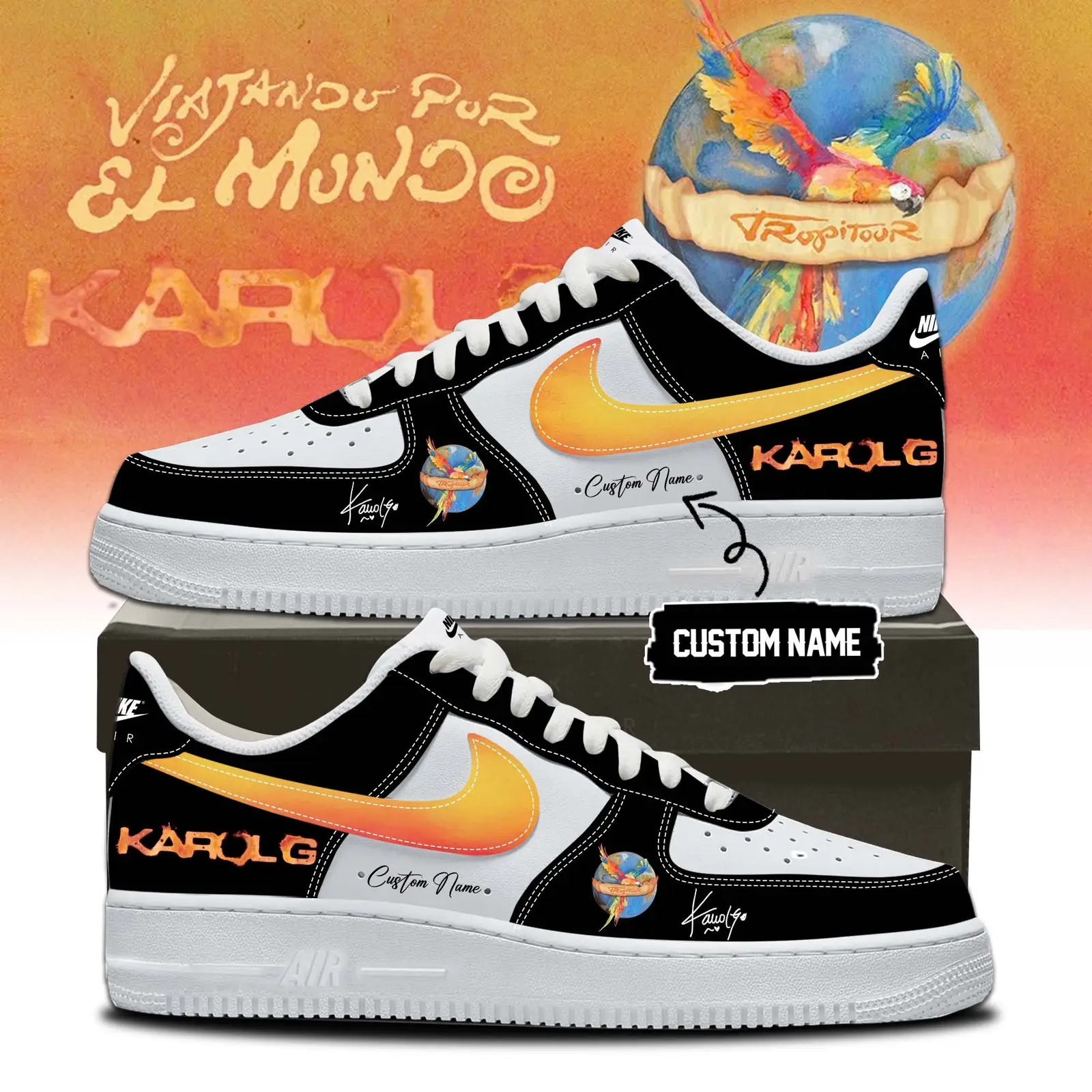 Custom Karol G Viajando Por El Mundo Tropitour Sneakers Karol G Sneakers Gifts For Friends