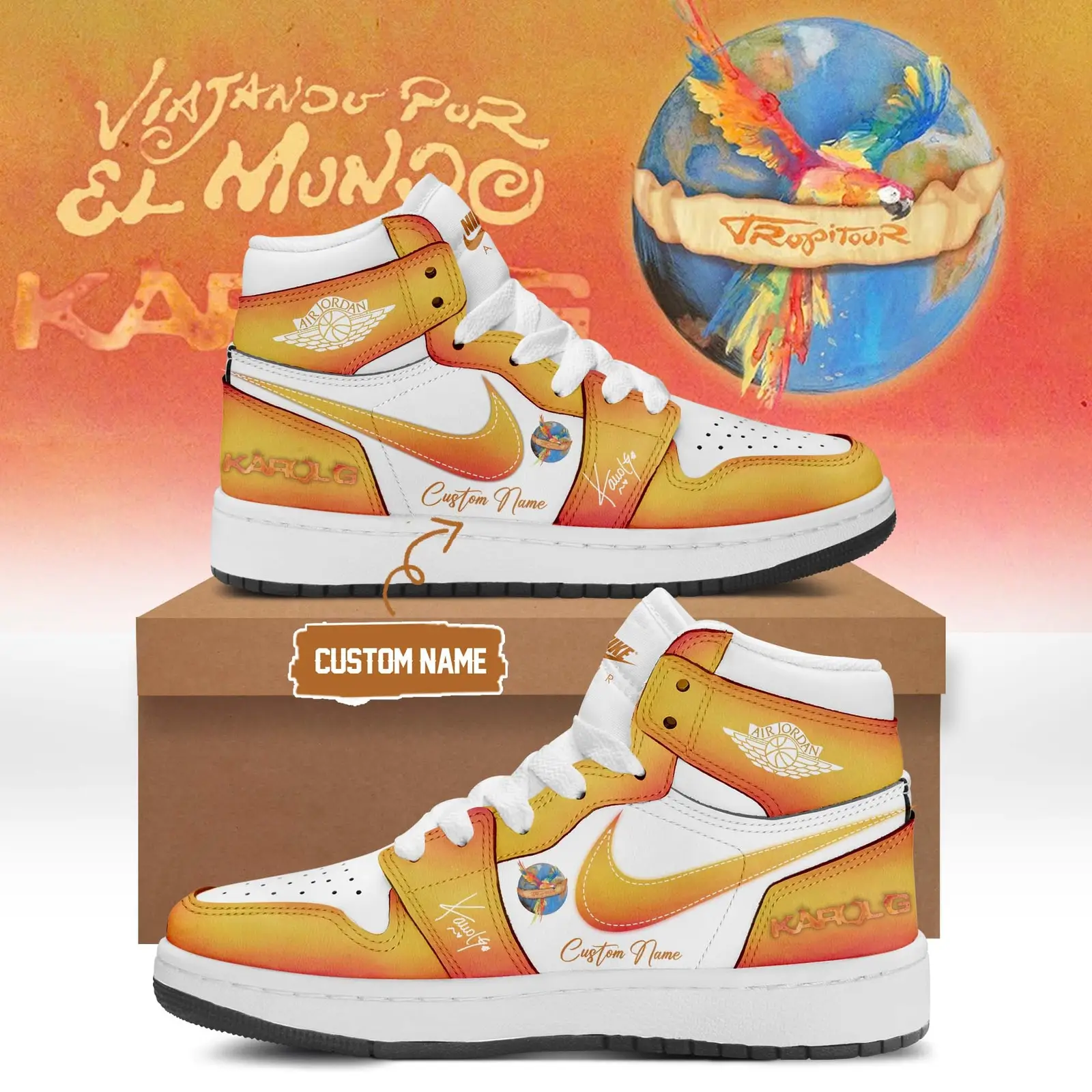Custom Karol G Viajando Por El Mundo Tropitour Sneakers Karol G Sneakers Gifts For Her