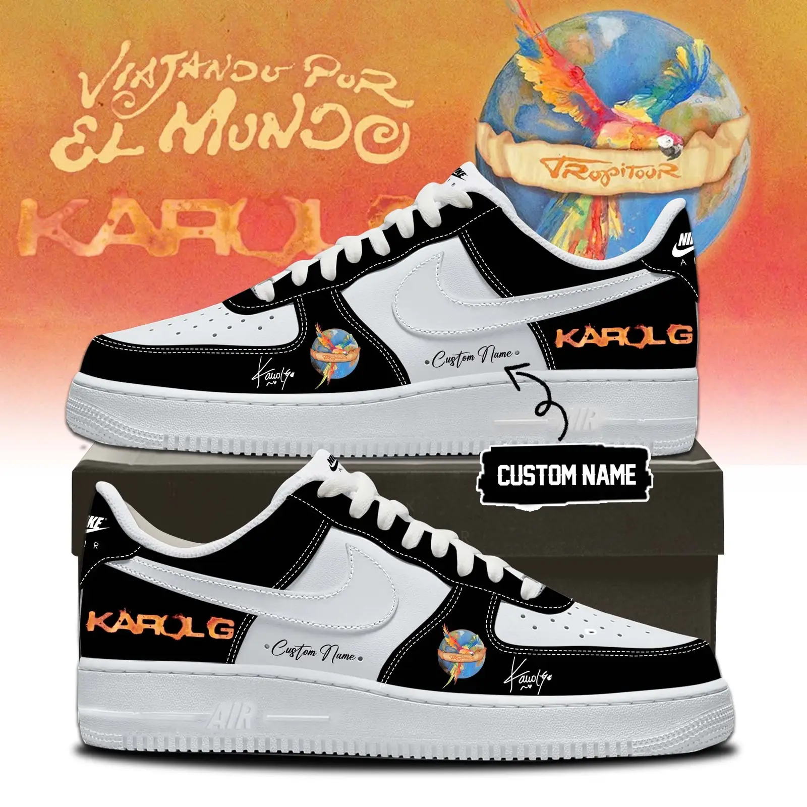 Custom Karol G Viajando Por El Mundo Tropitour Sneakers Karol G Sneakers Gifts For Husband