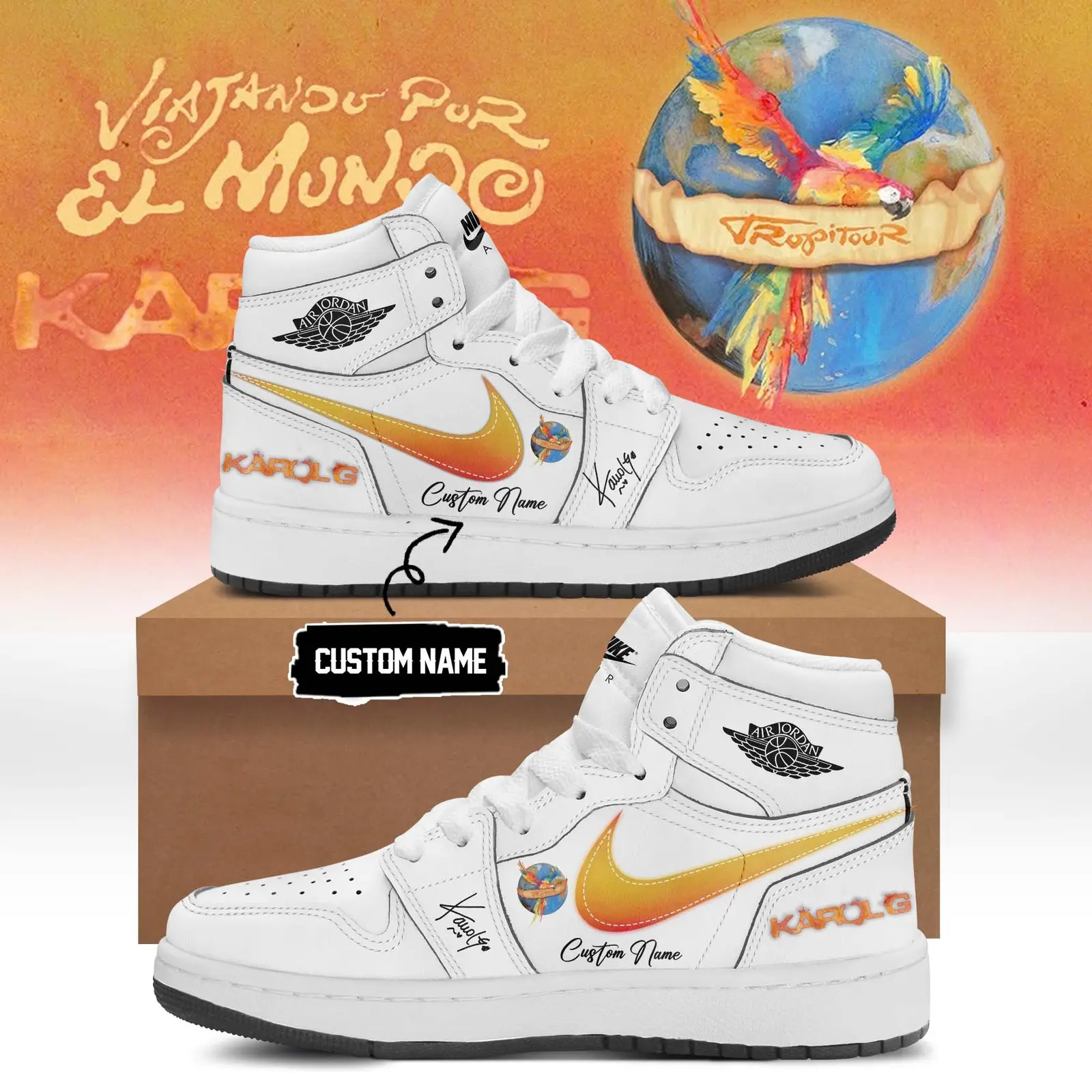 Custom Karol G Viajando Por El Mundo Tropitour Sneakers Karol G Sneakers Gifts For Mom