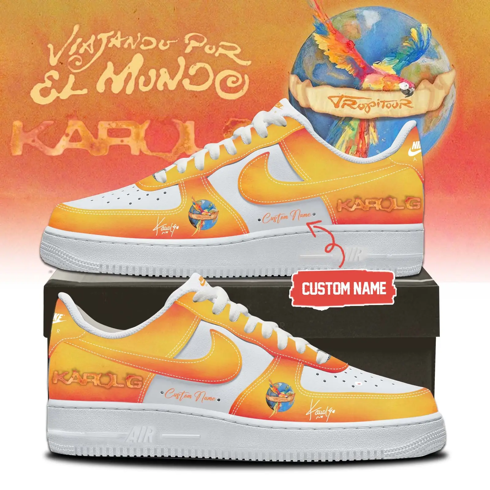 Custom Karol G Viajando Por El Mundo Tropitour Sneakers Karol G Sneakers Gifts For Wife