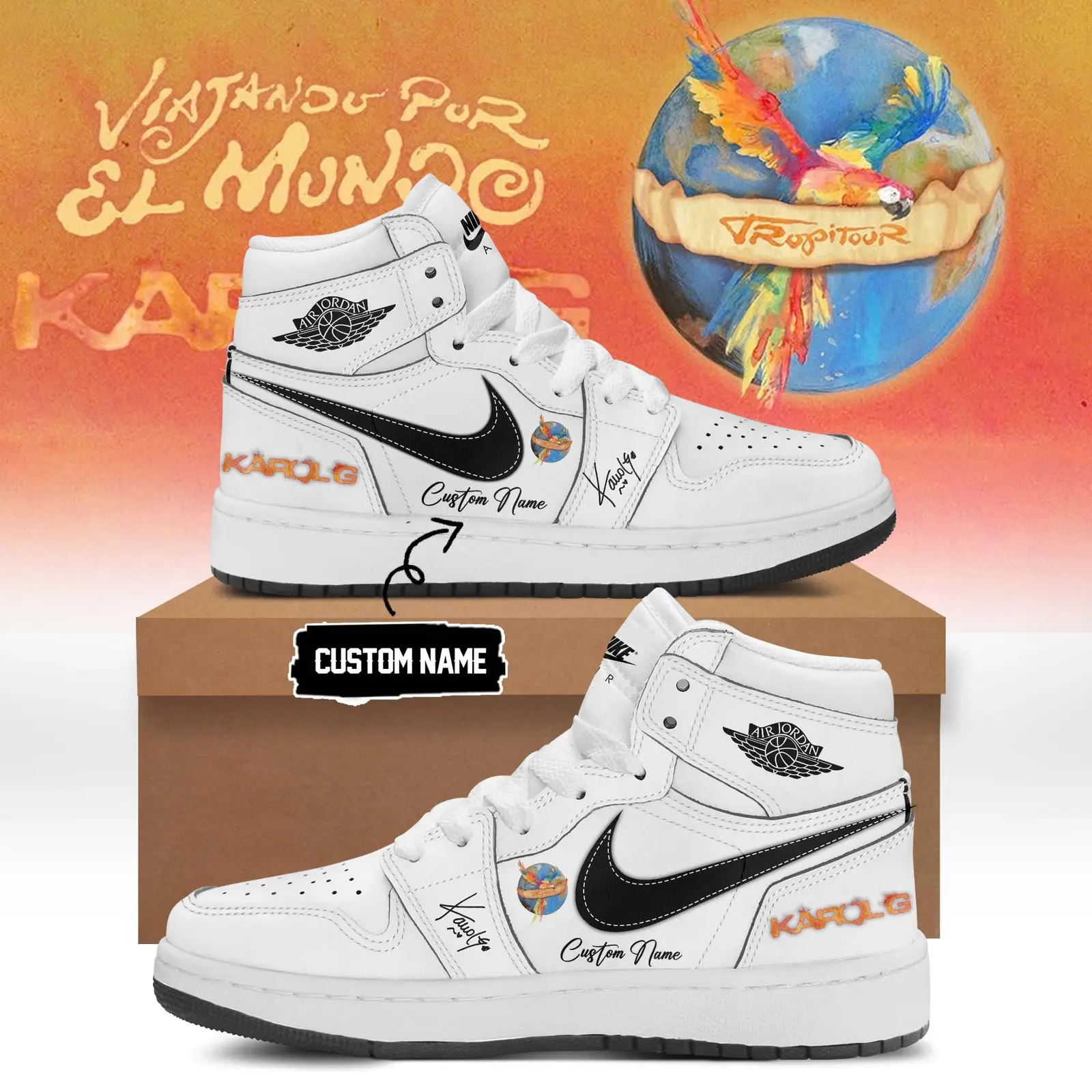 Custom Karol G Viajando Por El Mundo Tropitour Sneakers Music Tour Sneakers Gifts For Father