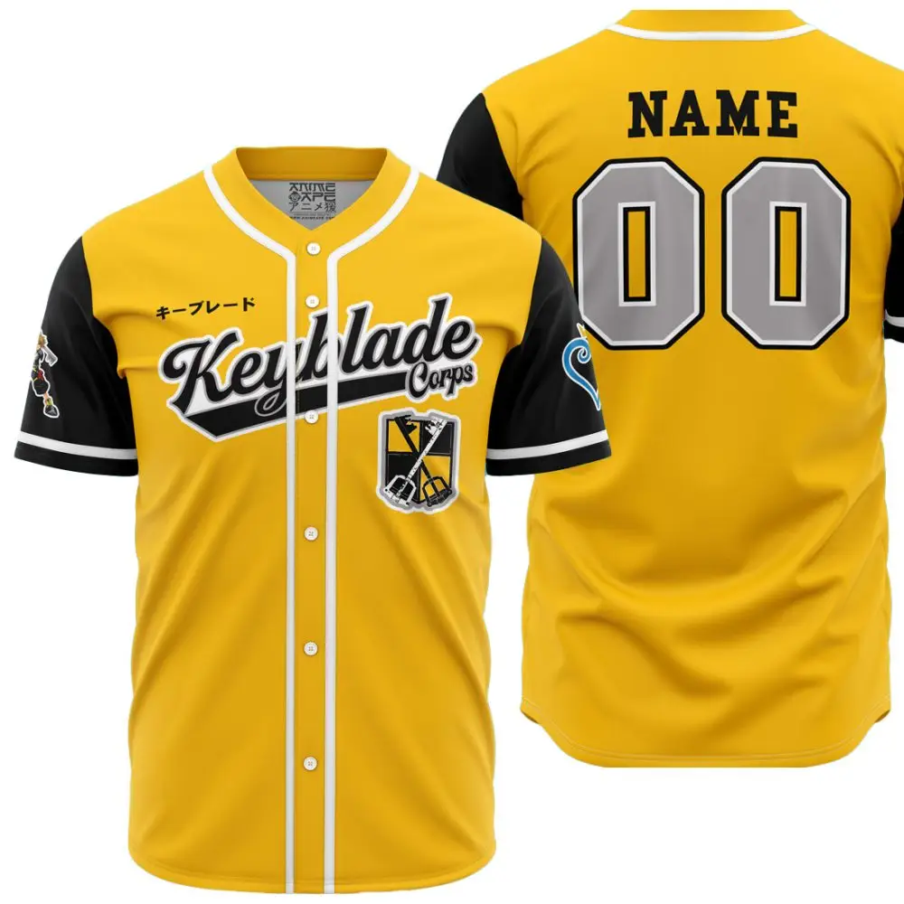 Custom Keyblade Corps Baseball Jersey - Personalized Name & Number - Stylish Yellow & Black Design