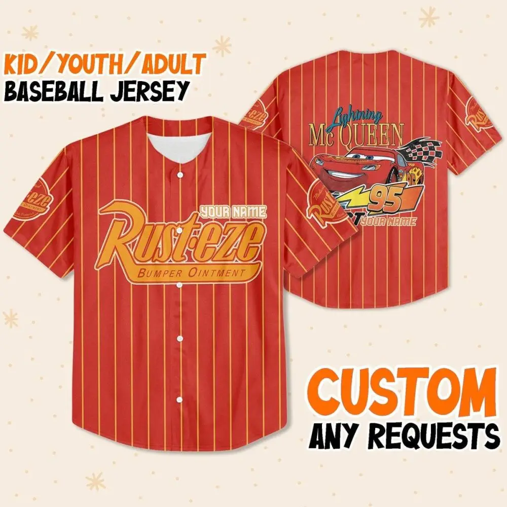 Custom Kids/Youth/Adult Lightning Mcqueen Baseball Jersey - Personalize Your Name!