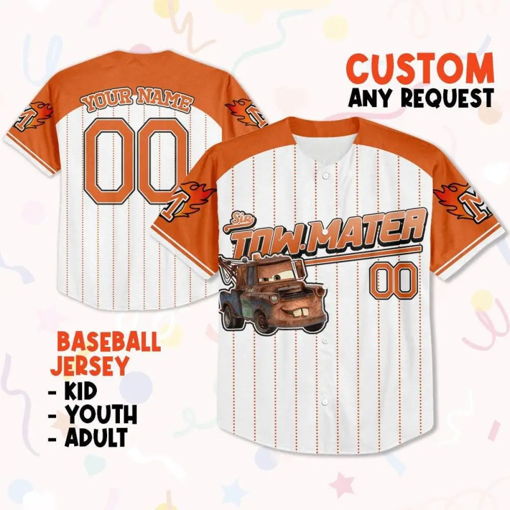 Custom Kids/Youth/Adult Tow Mater Baseball Jersey – Personalize Your Name & Number!